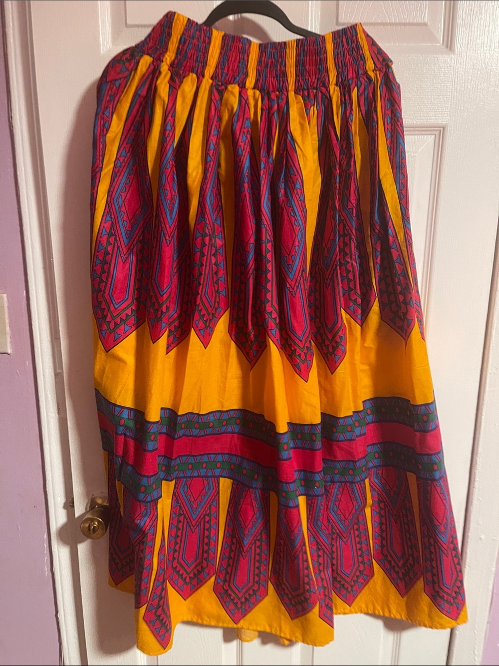 Jasmine Bold Yellow Maxi Skirt with Pink and Blue Geometric Print